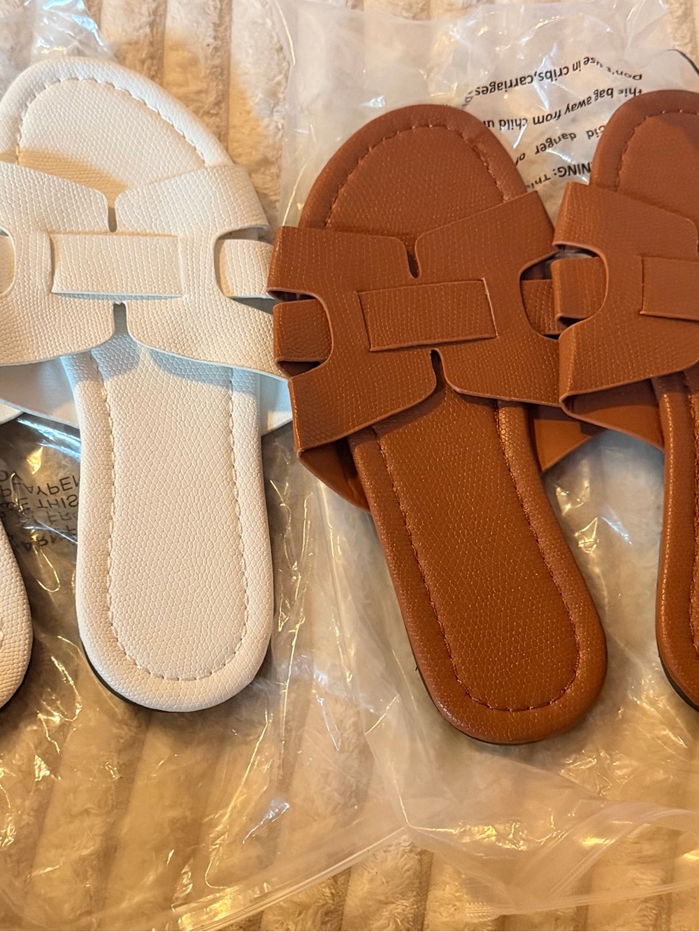 Women’s Slide Sandals in White size 37 and Brown size 36